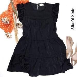 Altar'd State Black Lined Shimmer Ruffled Dress Sz S